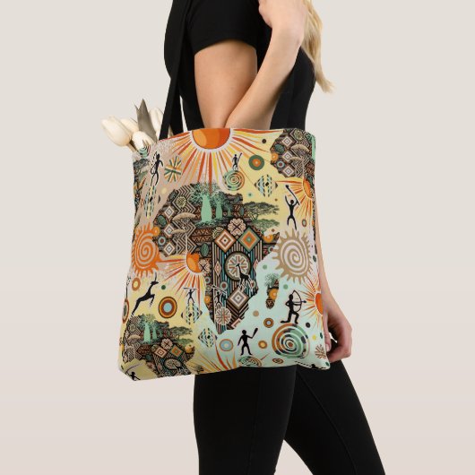 Afrika-Karte Dekorative Stammes-Elemente Muster Tasche (Von Nahem)