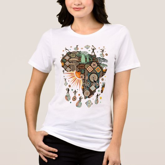 Afrika-Karte Dekorative Stammes-Elemente Muster Tri-Blend Shirt (Vorderseite)