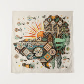 Afrika-Karte Dekorative Stammes-Elemente Muster Wandteppich (Vorderseite (Horizontal))
