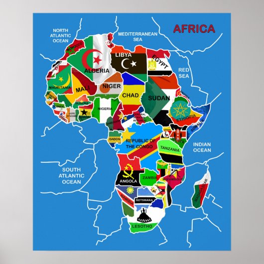 Afrika-Karte mit Flaggen Poster (Vorne)