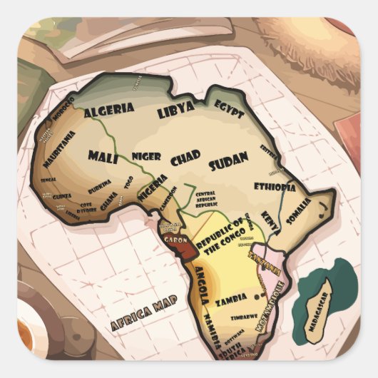 Afrika-Karte Quadratischer Aufkleber (Vorderseite)