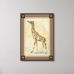 Afrika-Karte und eine Giraffe Leinwanddruck