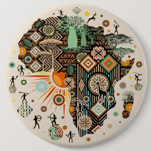 Afrika-Karten-Dekorative-Stammes-Elemente-Muster Button (Vorderseite)