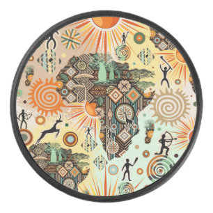 Afrika-Karten-Dekorative-Stammes-Elemente-Muster Eishockey Puck