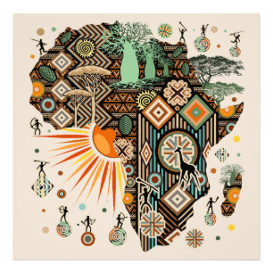 Afrika-Karten-Dekorative-Stammes-Elemente-Muster Fotodruck
