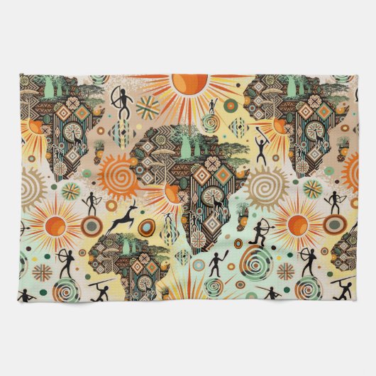 Afrika-Karten-Dekorative-Stammes-Elemente-Muster Geschirrtuch (Horizontal)