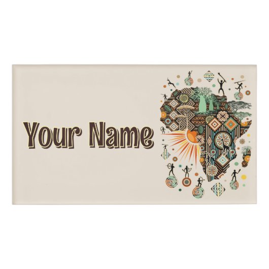 Afrika-Karten-Dekorative Stammes-Elemente-Muster Namenschild (Vorderseite)