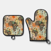Afrika-Karten-Dekorative-Stammes-Elemente-Muster Ofenhandschuh & Topflappen-Set (Vorderseite)