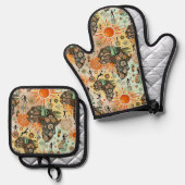 Afrika-Karten-Dekorative-Stammes-Elemente-Muster Ofenhandschuh & Topflappen-Set (Vorderseite/Rückseite)