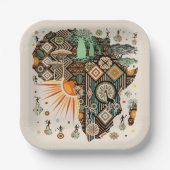 Afrika-Karten-Dekorative-Stammes-Elemente-Muster Pappteller (Vorderseite)