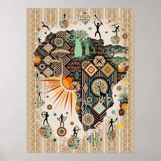 Afrika-Karten-Dekorative-Stammes-Elemente-Muster Poster (Vorne)