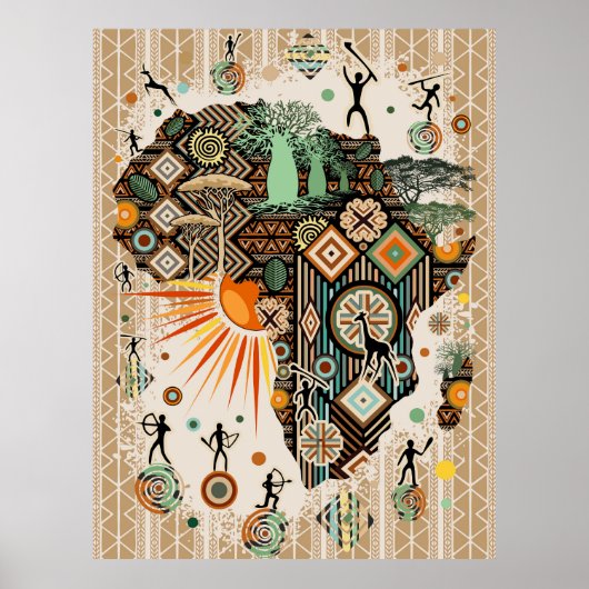 Afrika-Karten-Dekorative Stammes-Elemente-Muster Poster (Vorne)
