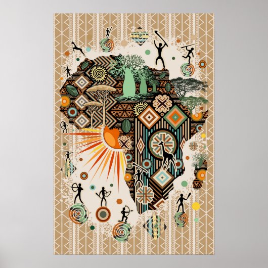 Afrika-Karten-Dekorative Stammes-Elemente-Muster Poster (Vorne)