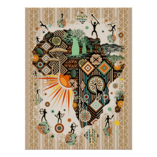 Afrika-Karten-Dekorative Stammes-Elemente-Muster Poster
