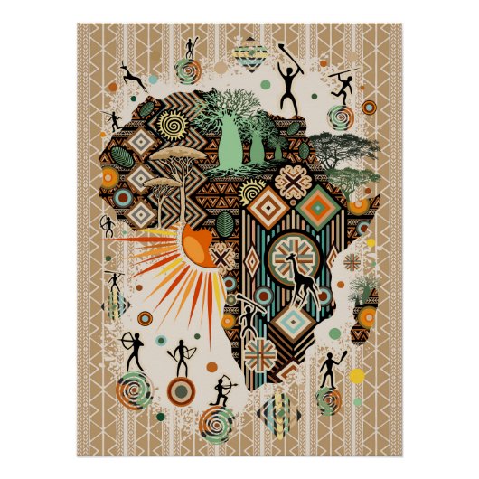 Afrika-Karten-Dekorative Stammes-Elemente-Muster Poster (Vorderseite)