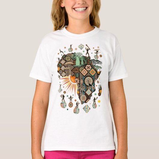 Afrika-Karten-Dekorative Stammes-Elemente-Muster T-Shirt (Vorderseite)