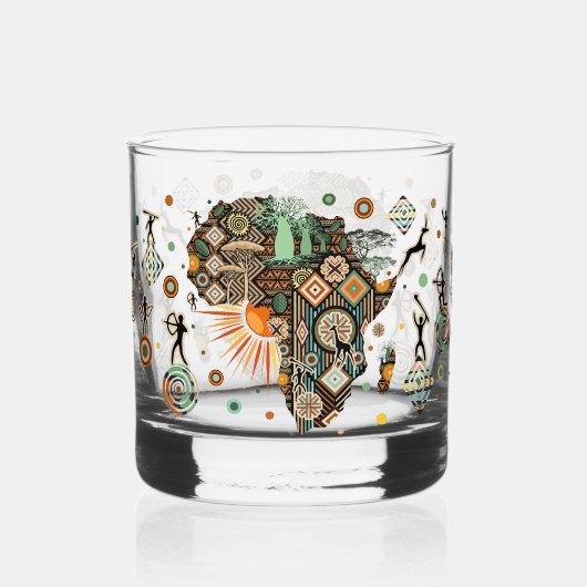 Afrika-Karten-Dekorative-Stammes-Elemente-Muster Whiskyglas (Vorderseite)