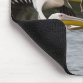Afrika. Kenia. Weiße Pelikane fliegen am See Mousepad (Ecke)