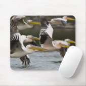 Afrika. Kenia. Weiße Pelikane fliegen am See Mousepad (Mit Mouse)
