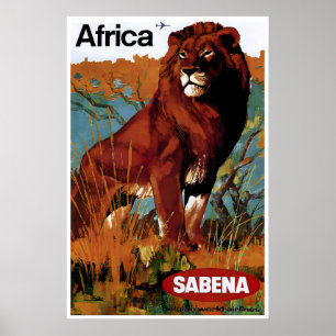 Afrika Löwe Kunst Afrikanischer Druck Sabena Reise Poster