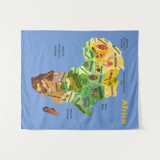 Afrika Map Artwork Tapestry Wandteppich (Vorderseite (Horizontal))