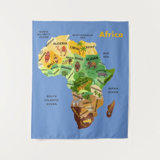 Afrika Map Artwork Tapestry Wandteppich (Vorderseite)