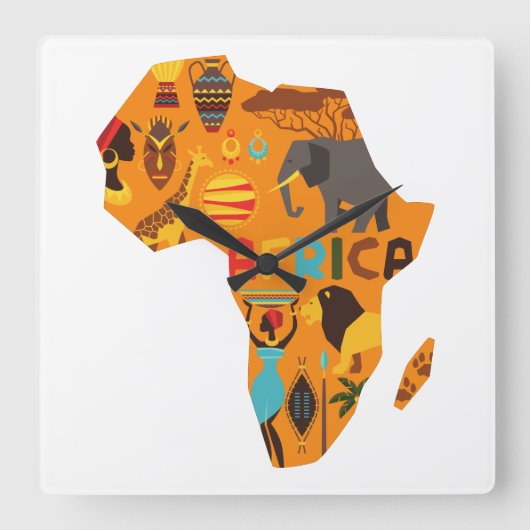 Afrika Map Clock Quadratische Wanduhr (Vorderseite)