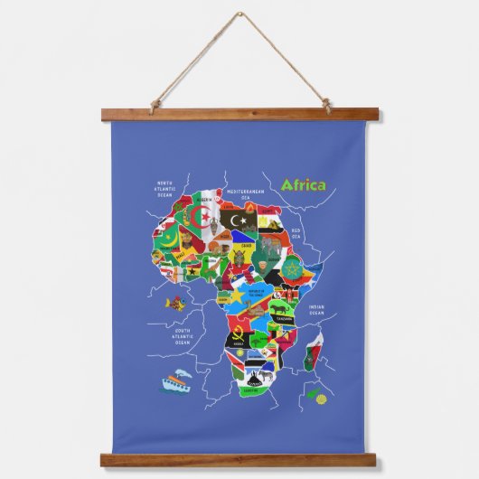 Afrika Map Hanging Tapestry Wandteppich Mit Holzrahmen (Vorderseite)