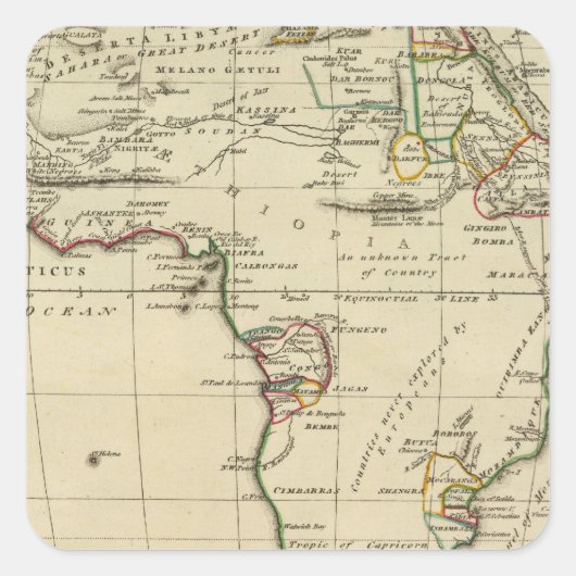 Afrika mit Grenzen Quadratischer Aufkleber (Vorderseite)