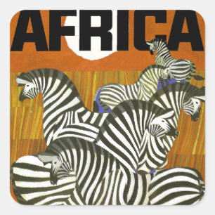 Afrika Reiseplakat mit Zebras Quadratischer Aufkleber