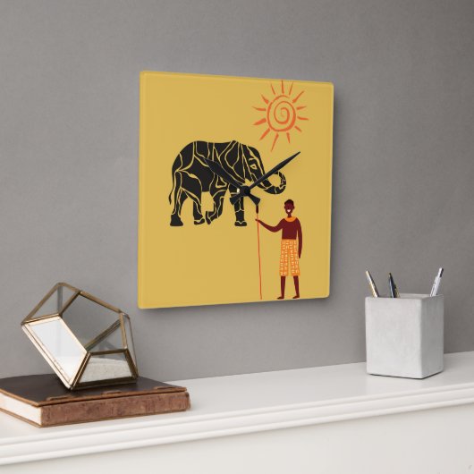 Afrika Sonnenuntergang. Quadratische Wanduhr (Büro)