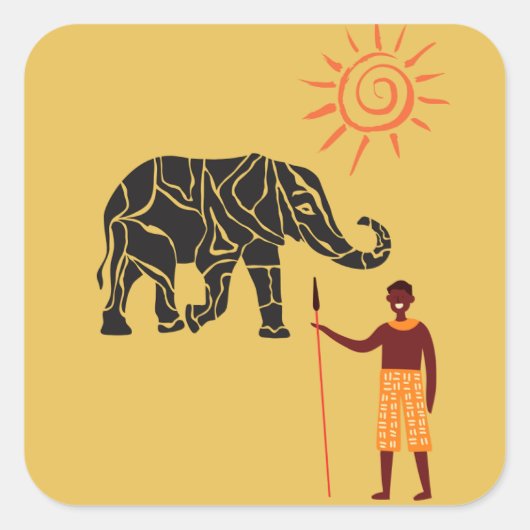 Afrika Sonnenuntergang. Quadratischer Aufkleber (Vorderseite)