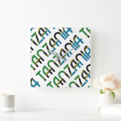 Afrika Tansania Flaggenfarben Typografie Souvenir Quadratische Wanduhr (Zuhause)
