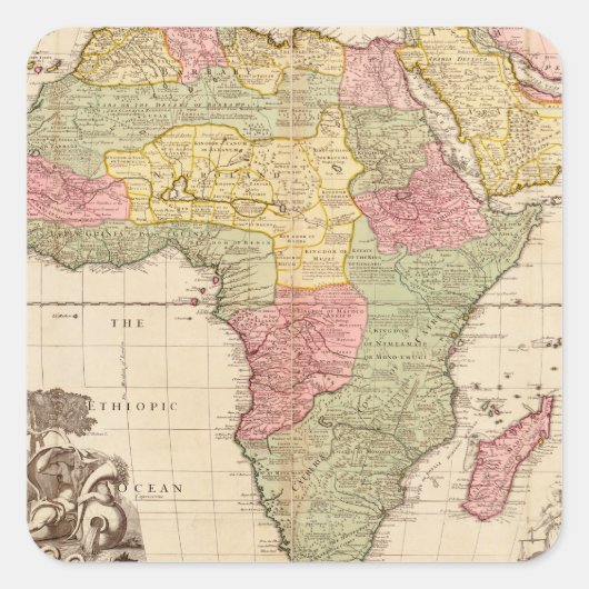 Afrika um 1725 quadratischer aufkleber (Vorderseite)