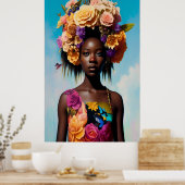 Afrikanerin mit Blumenkleid Poster (Küche)