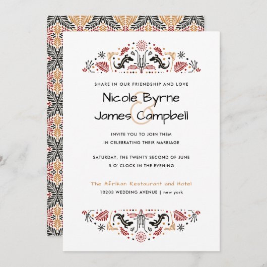 Afrikanerin | Modern Ankara Lizard Wedding Einladung (Vorne/Hinten)