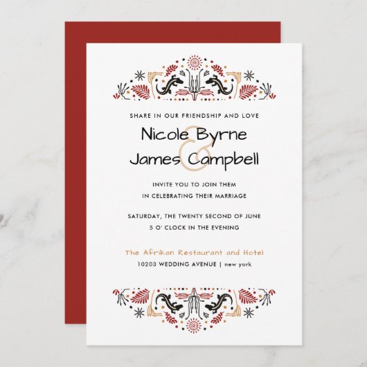 Afrikanerin | Modern Ankara Lizard Wedding Einladung (Vorne/Hinten)