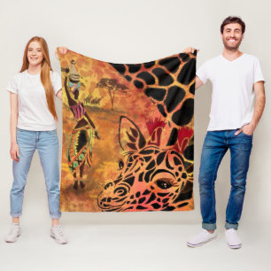 Afrikanerin und Giraffe Fleece-Decke Fleecedecke