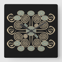 Afrikanisch abstrakt dekoriertes geometrisches Mus Quadratische Wanduhr