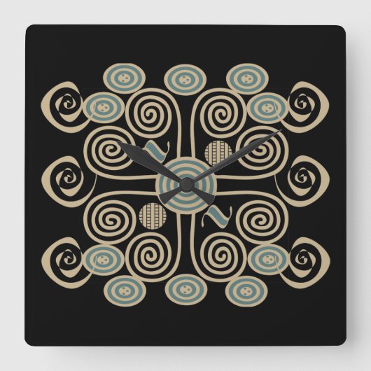 Afrikanisch abstrakt dekoriertes geometrisches Mus Quadratische Wanduhr (Vorderseite)
