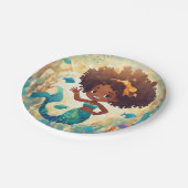 Afrikanisch-Amerikanerin Mermaid Birthday Napkin Pappteller (Schrägansicht)