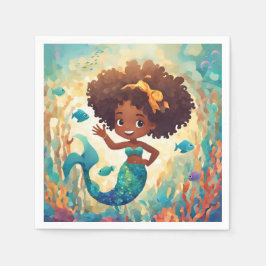 Afrikanisch-Amerikanerin Mermaid Birthday Napkin Serviette
