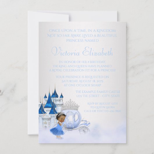 Afrikanisch-amerikanische Ainderella Princess Birt Einladung (Rückseite)