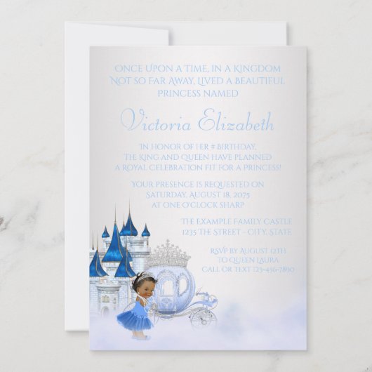 Afrikanisch-amerikanische Ainderella Princess Birt Einladung (Rückseite)