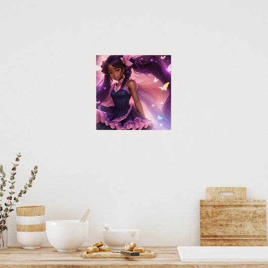 Afrikanisch-amerikanische Anime-Girl-Animecore-Äst Poster (Küche)