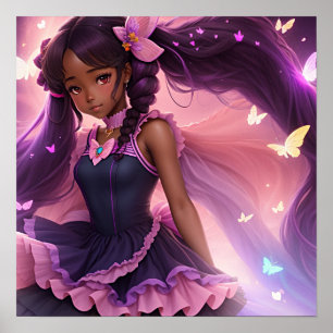 Afrikanisch-amerikanische Anime-Girl-Animecore-Äst Poster