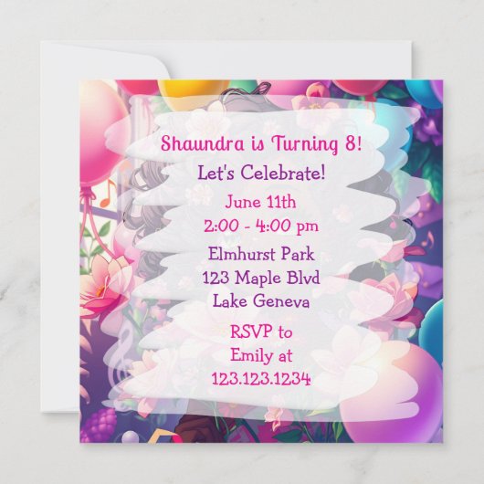 Afrikanisch-amerikanische Anime Girl Birthday Einladung (Rückseite)