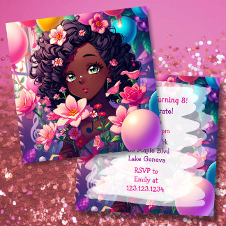 Afrikanisch-amerikanische Anime Girl Birthday Einladung