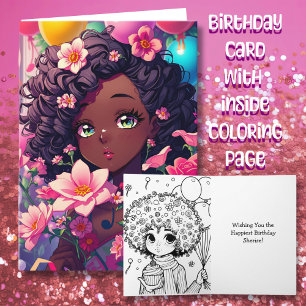 Afrikanisch-amerikanische Anime Girl Birthday Karte