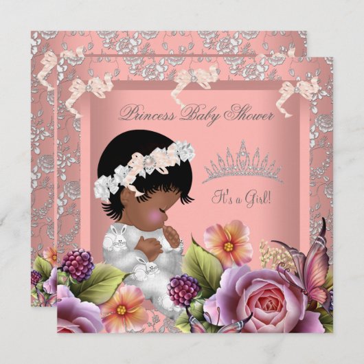 Afrikanisch-amerikanische Babydusche Girl Coral Pi Einladung (Vorne/Hinten)